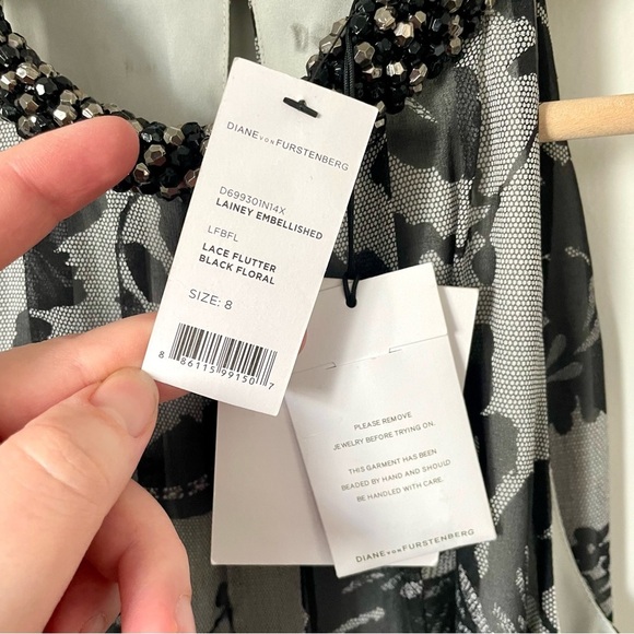 Diane Von Furstenburg Lainey Embellished Silk Halter Y2K Beaded Dress Black Lace - Picture 6 of 6